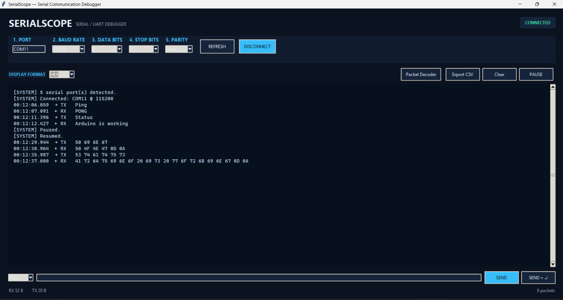 SerialScope Serial Communication Debugger desktop application