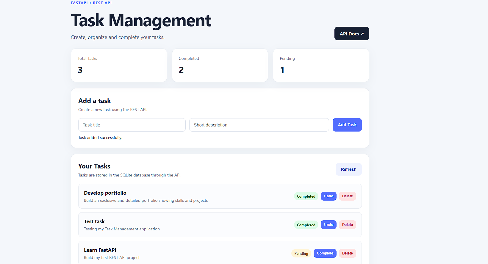 Task Management REST API dashboard